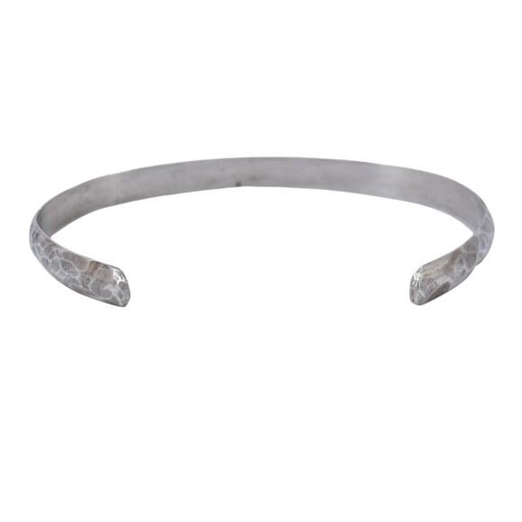 Estate Sterling Silver 925 5.9mm Hammered Cuff Bracelet 7.25" - Picture 6 of 10
